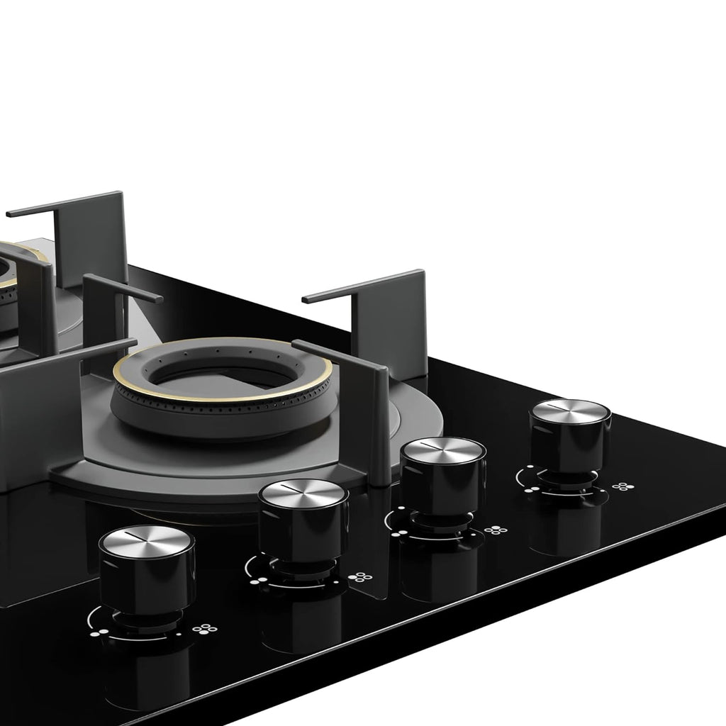 Crompton HOB-SSDC604-MBL SensoSafe 60 cm 4 Burners Built-in Gas Hob With High Efficiency Brass Burners, Auto-Ignition and 8 MM Toughened Glass ( Midnight Black)
