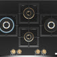 Bosch PNI7B6G20I 75 cm Built-in Gas Hob – 4 Burner, Full Brass 3D Ring Burners, Auto Ignition, Tempered Glass, Cast Iron Pan Supports, Black