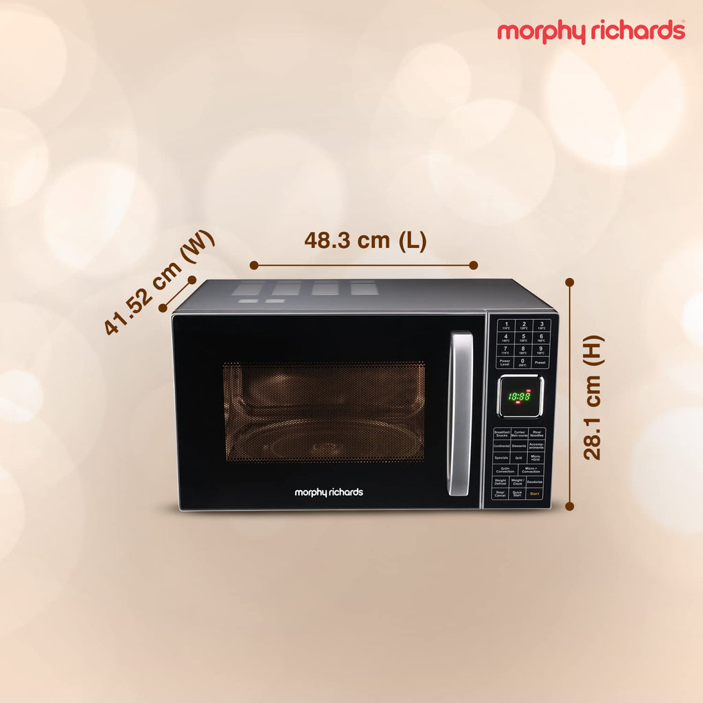 Morphy Richards 30 MCGR Deluxe 30L Convection Microwave Oven with Motorised Rotisserie, 200 Autocook Menus and Child Lock Feature, Black