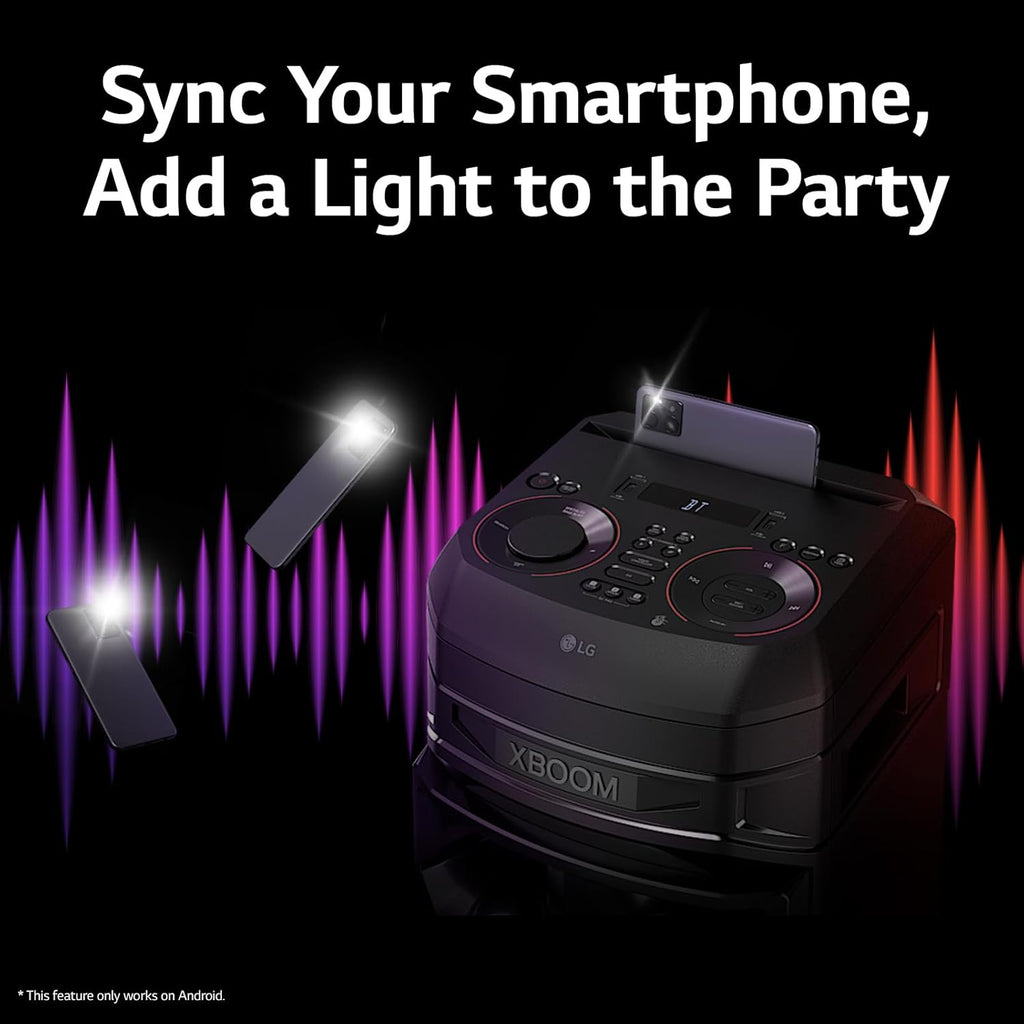 LG XBOOM RNC7 Party Speaker, Multi Color Lighting, Karaoke Feature, 1 Mic + 1 Guitar Input, Wireless Party Link, USB, Bluetooth Connection, XBOOM App