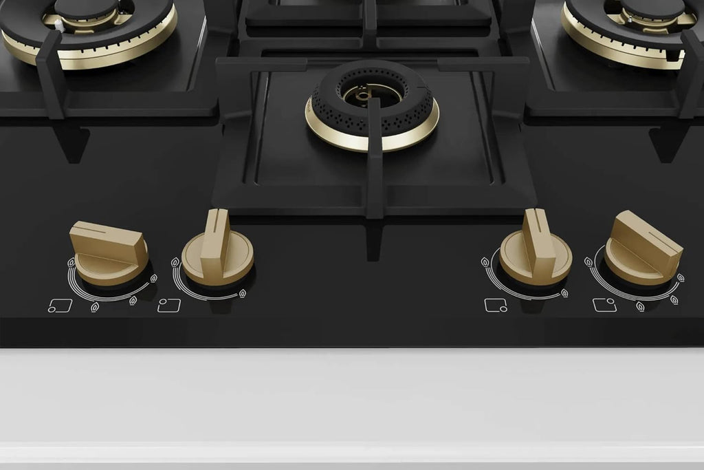 Bosch PNI7B6G20I 75 cm Built-in Gas Hob – 4 Burner, Full Brass 3D Ring Burners, Auto Ignition, Tempered Glass, Cast Iron Pan Supports, Black