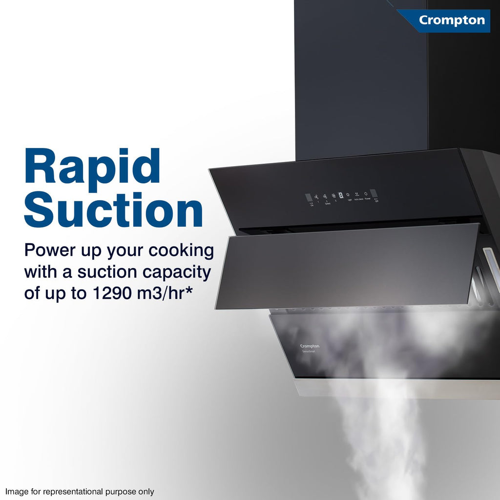 Crompton CMH - CHD-SSI60FLE-MBL SensoSmart Inclined 60cm Filter less Auto Clean Wall Mounted Chimney Black