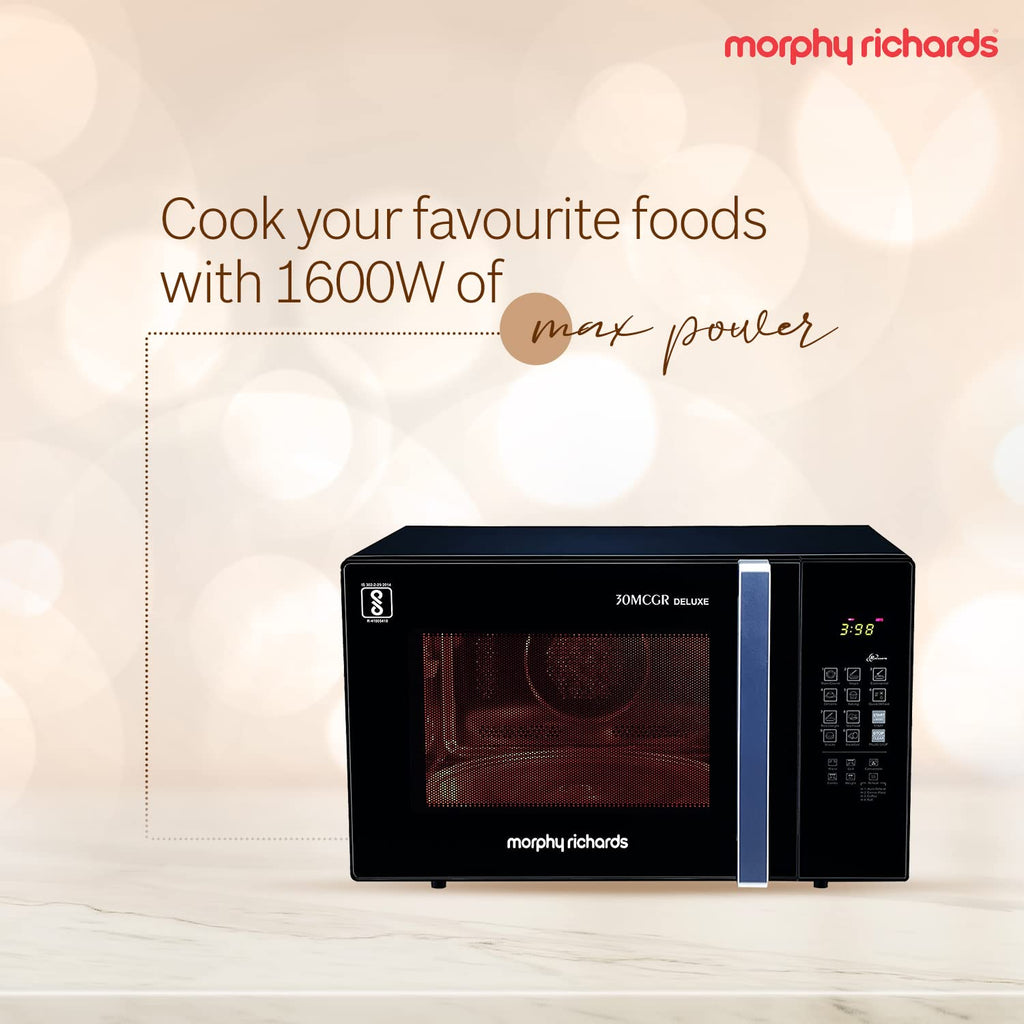 Morphy Richards 30 MCGR Deluxe 30L Convection Microwave Oven with Motorised Rotisserie, 200 Autocook Menus and Child Lock Feature, Black