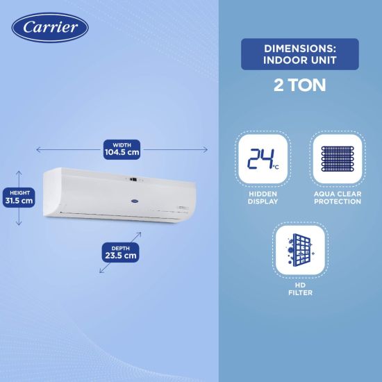 Carrier Durawhite Exi CAI24DH3R32F0 2 Ton 3 Star Inverter Split AC | 6-in-1 Convertible Cooling | Copper Condenser | PM2.5 Filter | Auto Clean | White
