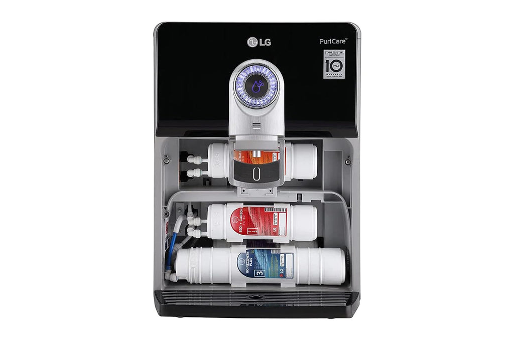 LG WW184EPB 8L RO+UV+UF+Mineral Booster Water Purifier with Stainless Steel Tank, Smart Display, Wall Mount & Countertop Installation (Black)