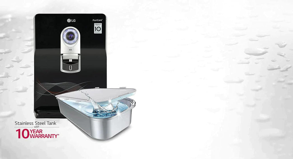 LG WW184EPB 8L RO+UV+UF+Mineral Booster Water Purifier with Stainless Steel Tank, Smart Display, Wall Mount & Countertop Installation (Black)