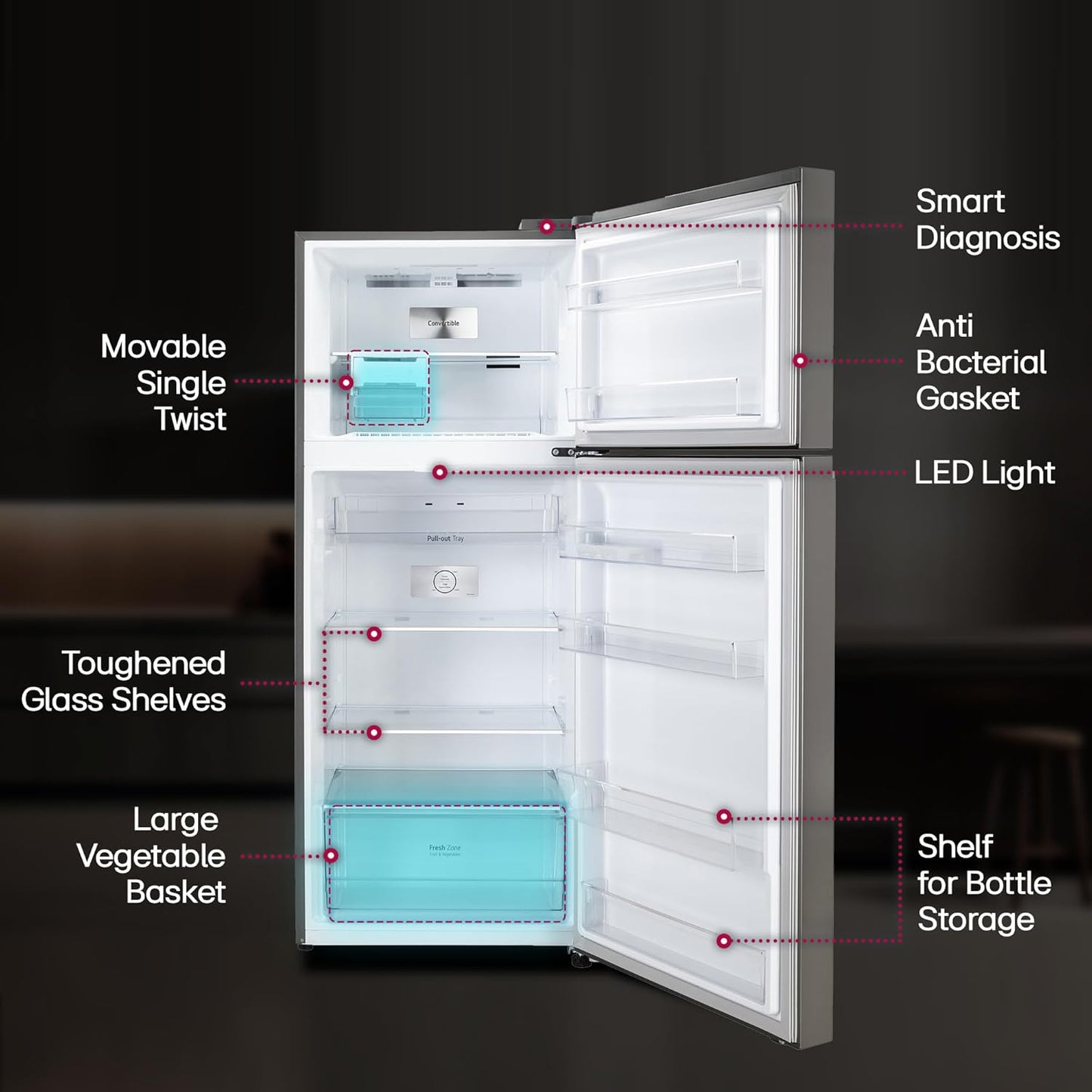 LG GL-S422SPZX 398L 3 Star Frost-Free Double Door Refrigerator (Convertible, Smart Inverter, Express Freeze, Shiny Steel)