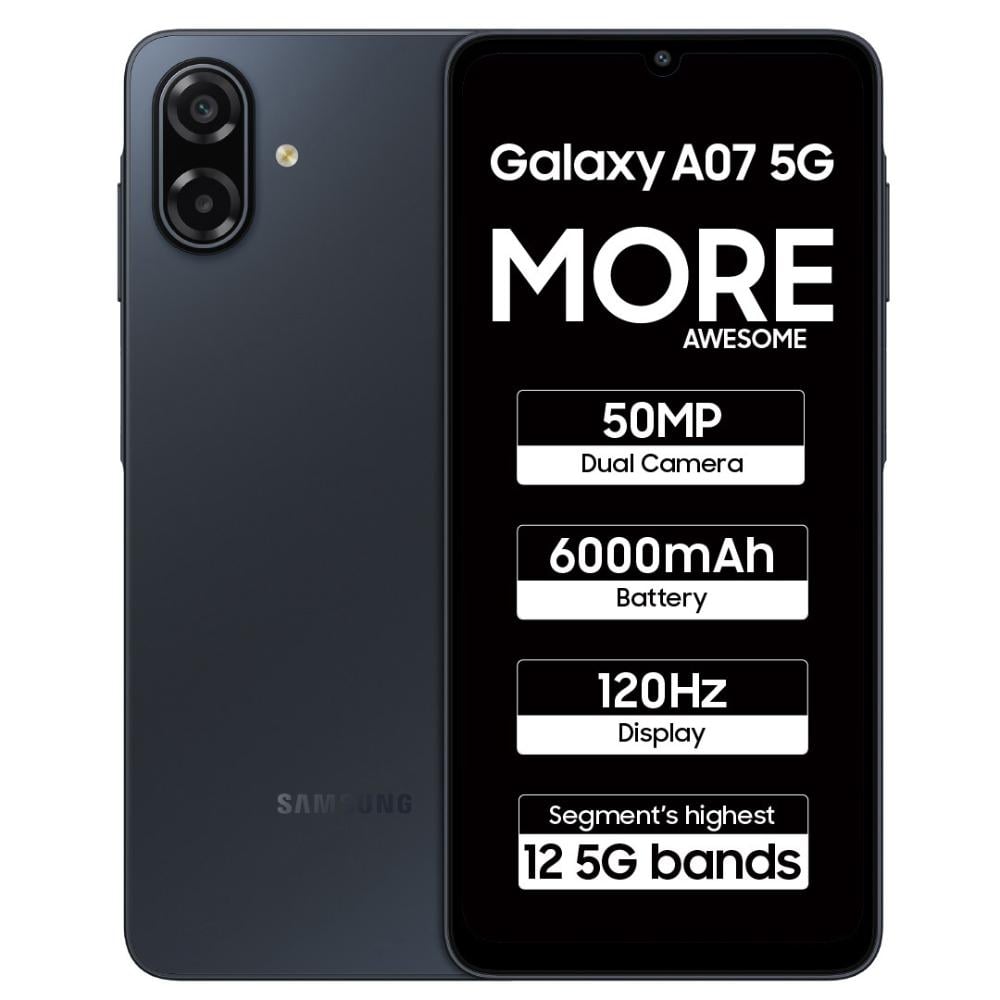 Samsung Galaxy A07 5G 128 GB, 6 GB RAM, Black, Mobile Phone