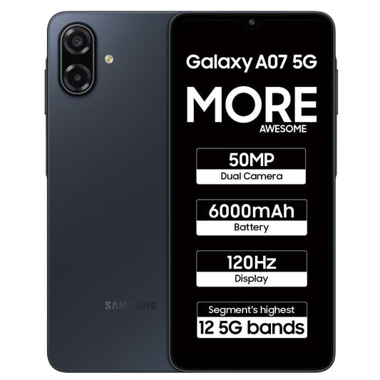 Samsung Galaxy A07 5G 128 GB, 6 GB RAM, Black, Mobile Phone