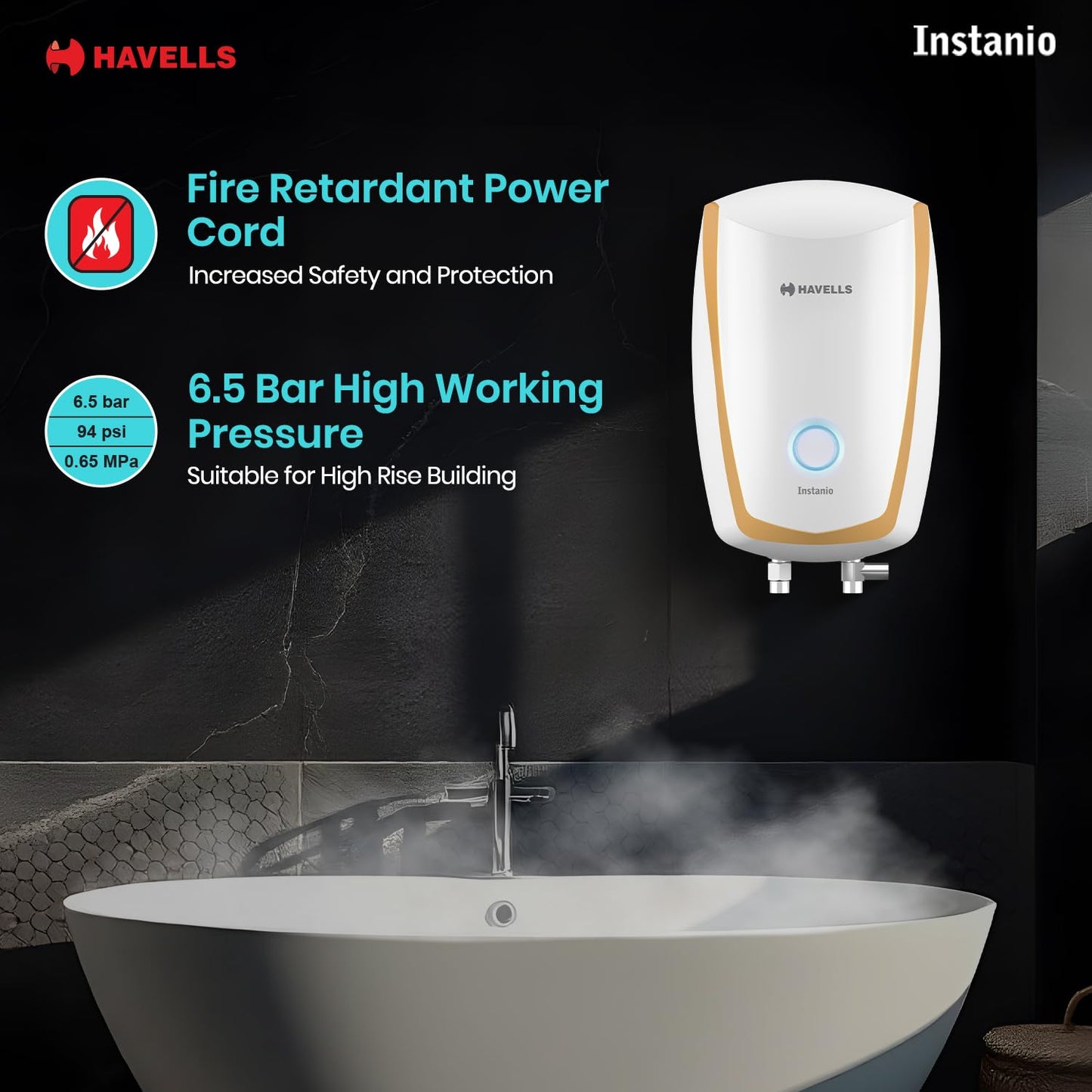 Havells Instanio 3L Instant Water Heater(Geyser)|Temp. Sensing LED Indicator| Rust & Shock Proof Body| ISI Marked|Warranty:5 year on Inner Tank| High Rise Compatible(White Mustard) GHWAIAPWH003