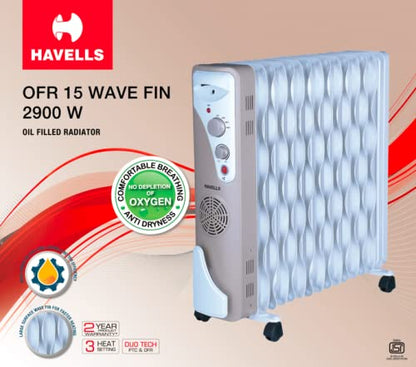 Havells OFR 15 Wave GHROFBZC290 Fins with Fan White 2900 W Oil Heater