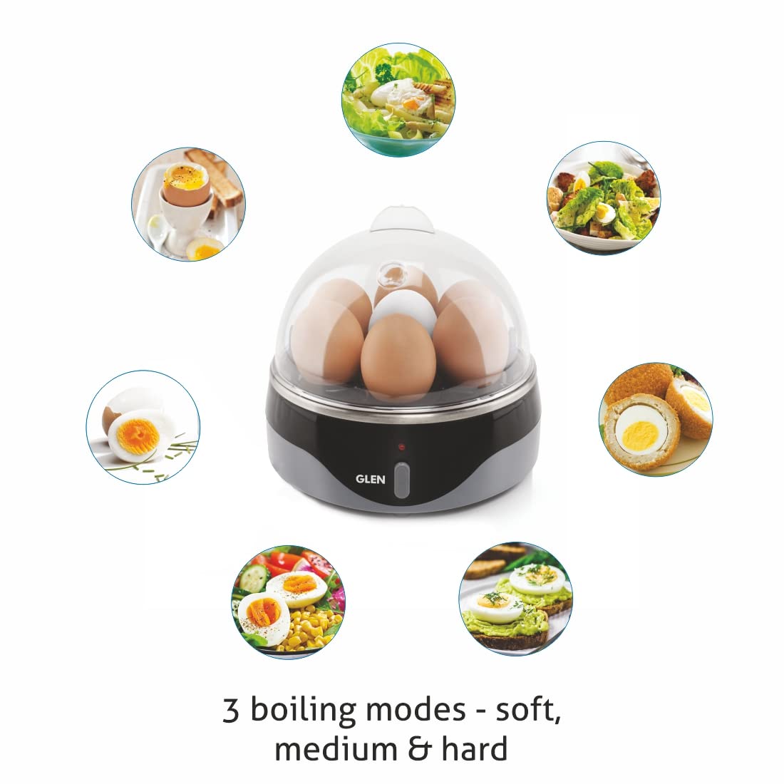 Glen Egg Boiler SA-3030 | 350W Egg Cooker | Boils 7 Eggs | Auto Shut-Off | Poaching Cup | Suraj Electronics Delhi NCR