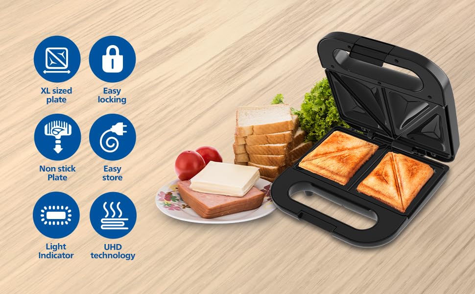 Philips HD1000/00 XL Sandwich Maker 800 W | Non-Stick Plates | Suraj Electronics