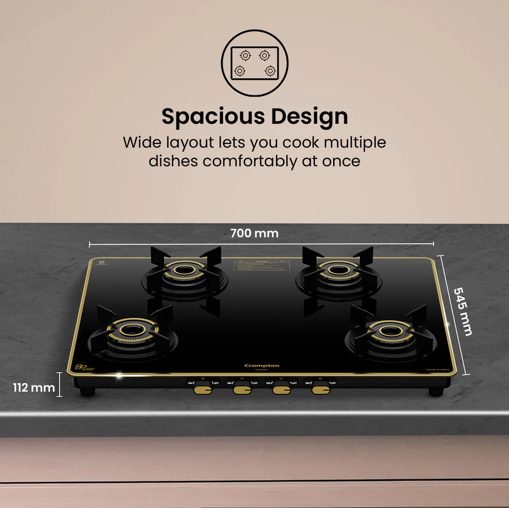 Crompton Oressa CKT-ORR704-MSB 4 Burner 70 cm Slim Glass Cooktop