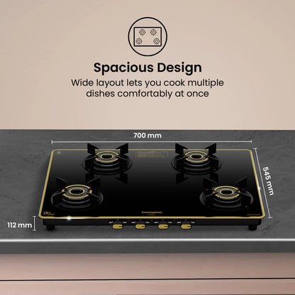Crompton Oressa CKT-ORR704-MSB 4 Burner 70 cm Slim Glass Cooktop