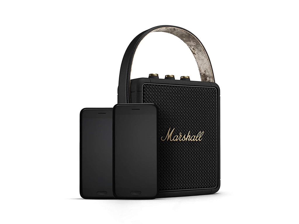 Marshall Stockwell II Bluetooth Portable Speaker – 20+ Hours Playtime, IPX4 Water Resistant, Multi-Directional Sound, Black & Brass