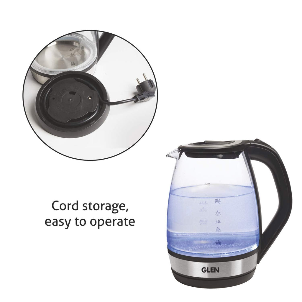 Glen Electric Glass Kettle 9012 | 1.8L Transparent Glass | 2000W Fast Boil | Blue LED Light | Suraj Electronics Delhi NCR
