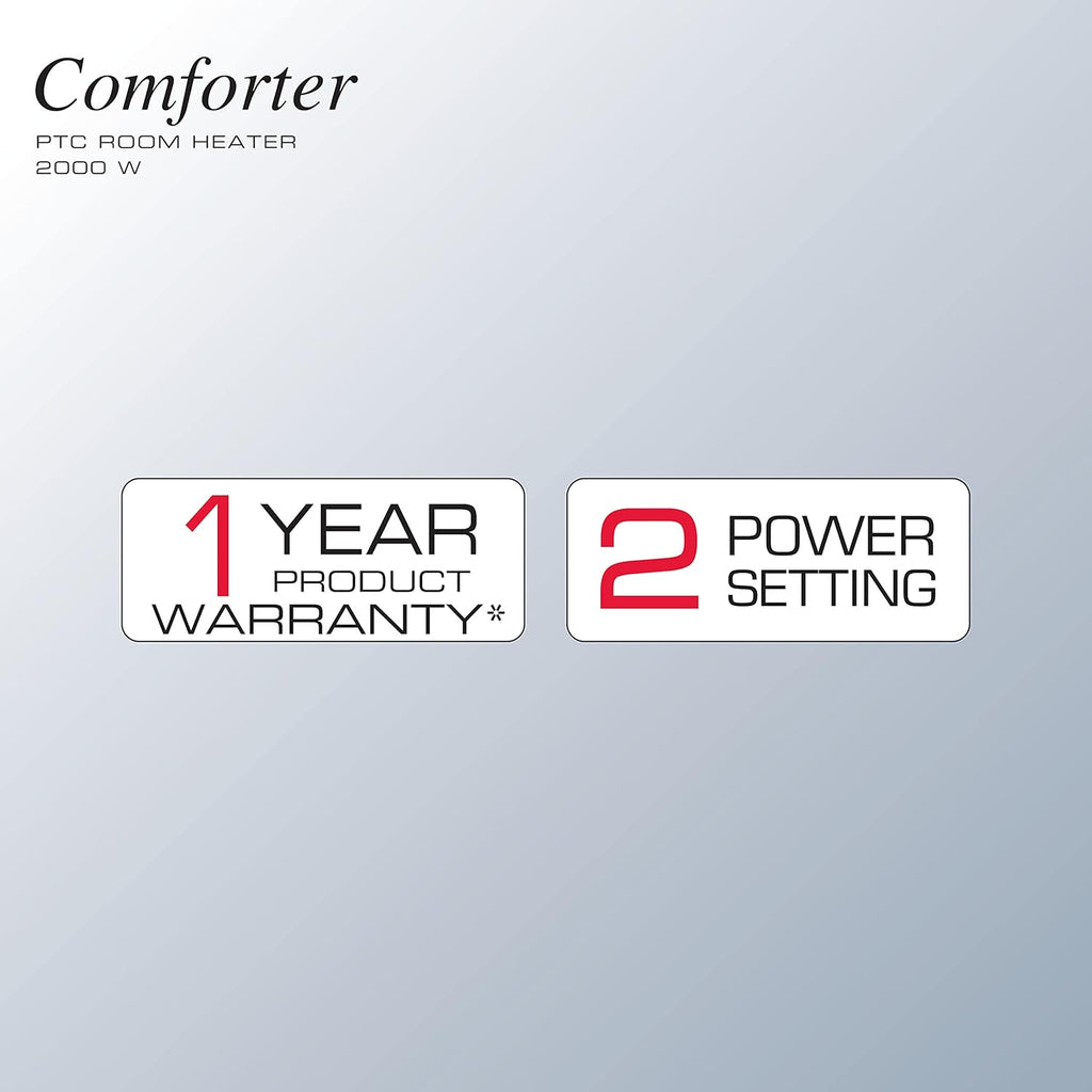 Havells Comforter 2000 Watt Room Heater with Overheat Protection| Easy to Carry for Bedroom and Office| Adjustable Thermostat Control Knob & Adjustable Vent for Air Delivery (White and Black) GHRFHAGW200