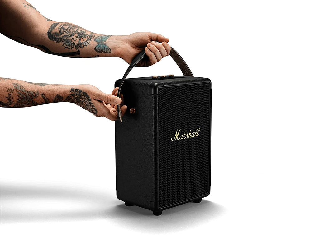 Marshall Tufton 80W Bluetooth Portable Speaker (Black & Brass) | 20+ Hours Battery, IPX2 Water Resistant, Multi-Directional Sound