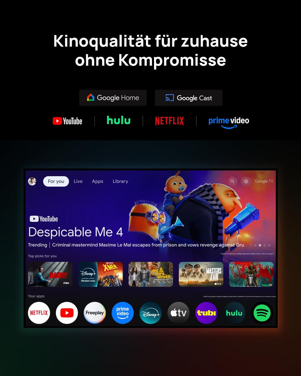 XGIMI  Horizon 20 Pro 4K RGB Triple Laser Home Projector, 4100 ISO Lumens, Google TV, Licensed Netflix, IMAX Enhanced, 300" Display, 2x12W Harman kardan,1ms Input Lag, up to 240Hz, VRR