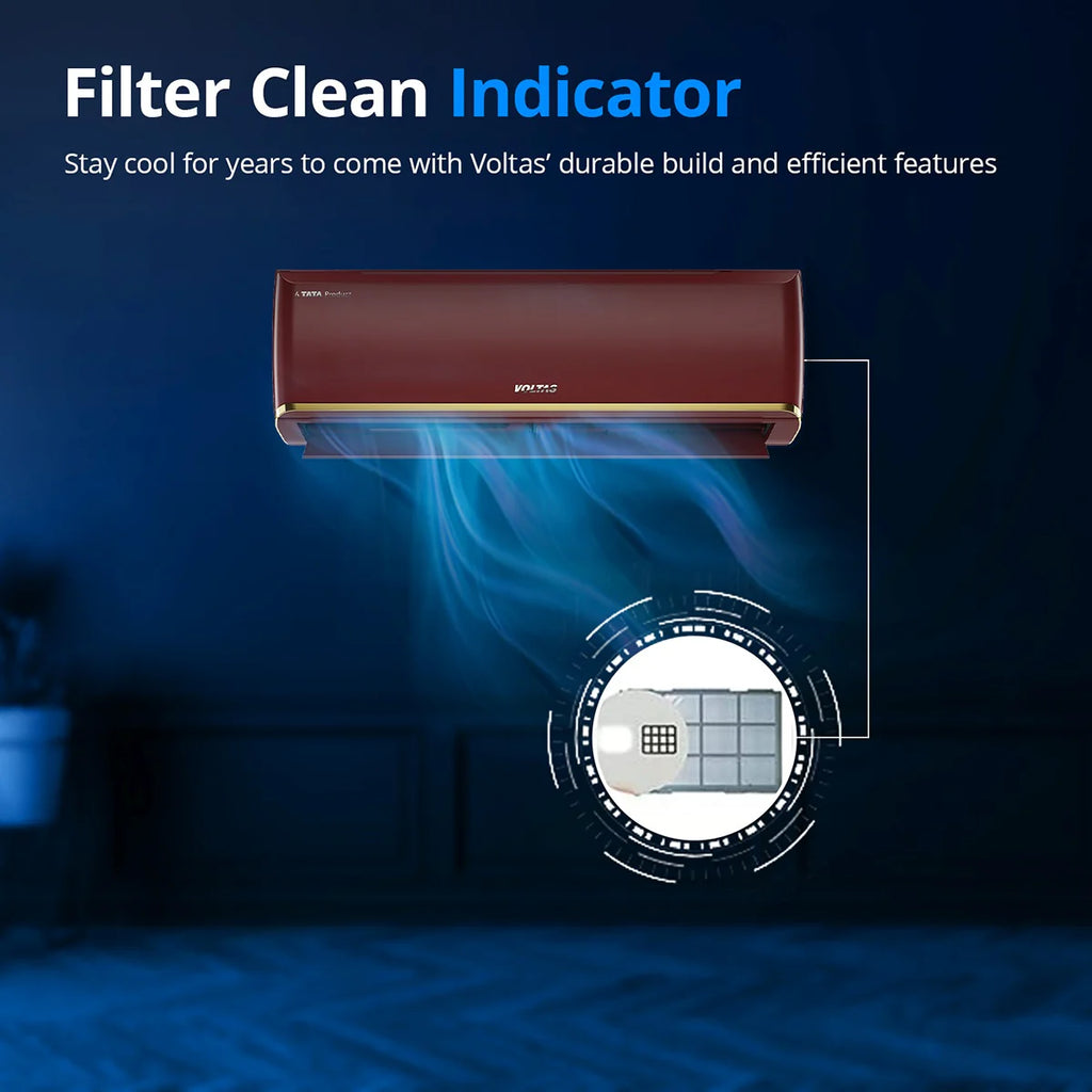 Voltas 183V Vertis Zen Deep Wine 1.5 Ton 3 Star Inverter Split AC – Ice-Wash Technology, Turbo Cooling, Copper Condenser, R32 Refrigerant