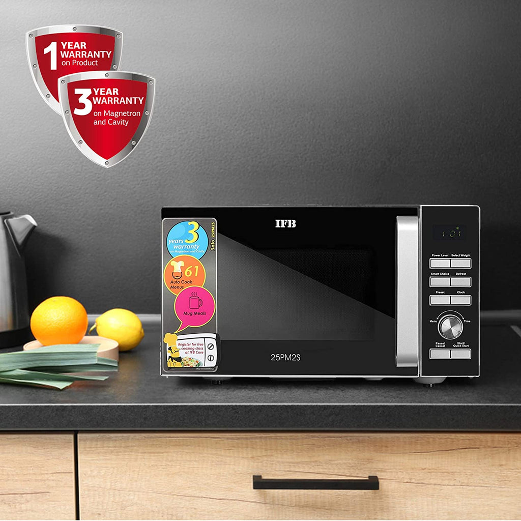 IFB 25PM2S 25L Solo Microwave Oven | 61 Auto Cook Menus | Steam Clean | Disinfect | Silver