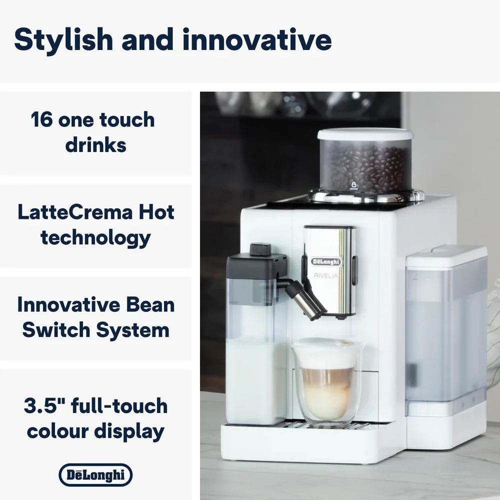 De’Longhi Rivelia EXAM440.55.W | Fully Automatic Coffee Machine | Bean-to-Cup | LatteCrema Hot | 3.5” Touch Display |White Suraj Electronics Delhi NCR