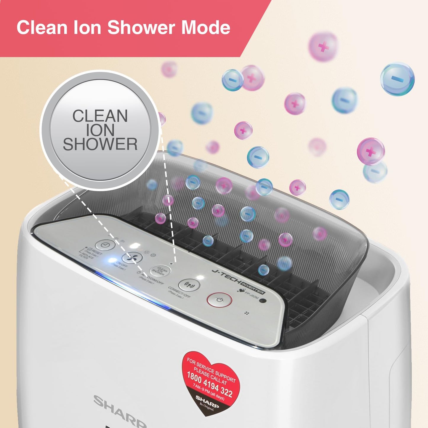SHARP FP-J52M-W Air Purifier for Home | Wi-Fi Connectivity, HEPA, Carbon & Pre Filters, PM 2.5 Display | Real Time Indicator for Air Quality, Temperature, Humidity, Filter Life and Change Indicator