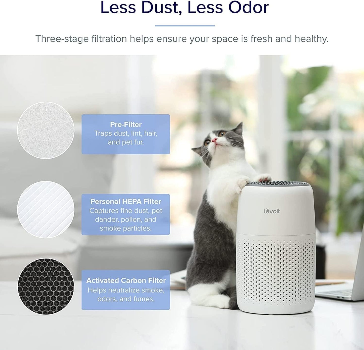 LEVOIT Core Mini Air Purifier | 183 Sq. Ft Coverage | H13 True HEPA Filter | 99.97% Dust, Smoke &amp; Pollen Removal | American Brand