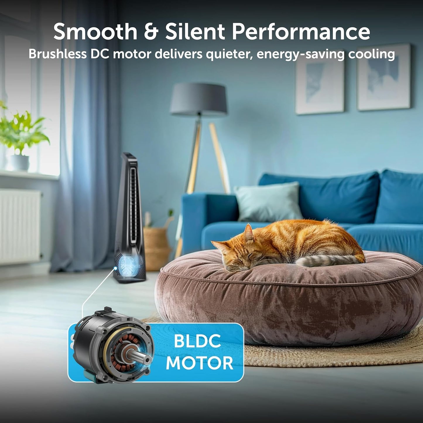 Symphony Surround B BLDC Bladeless Tower Fan For Room | Quiet & Energy-Saving with Remote Control | Touchscreen Control Panel | Low Power Consumption | 1 Year Warranty | Black