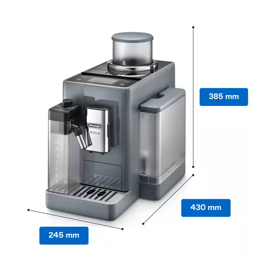 De'Longhi Rivelia EXAM440.55.G Fully Automatic Coffee Machine – LatteCrema Hot, Automatic Milk Frother, Bean-to-Cup, 16 Coffee Recipes, Compact Design, Full Touch Color Display – Grey