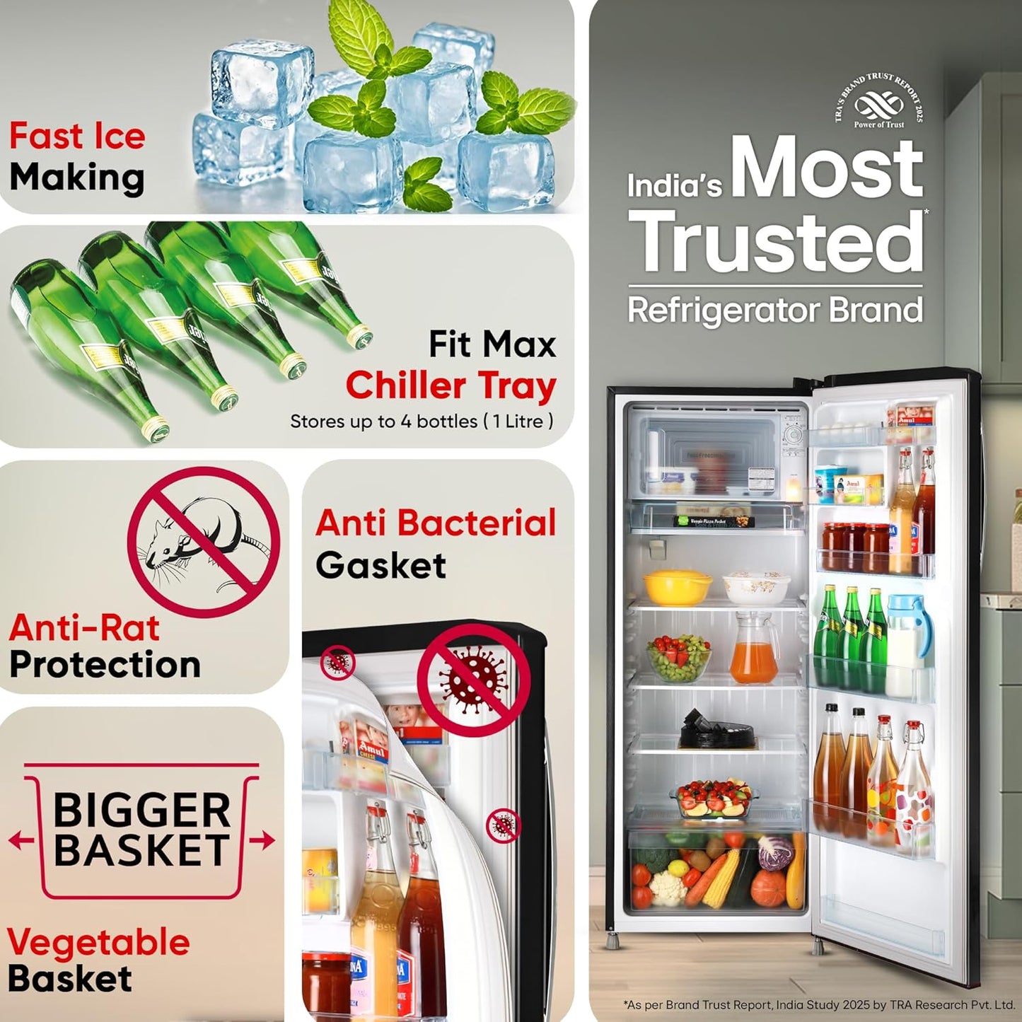 LG GL-B281BESX 261L 3 Star Direct Cool Single Door Refrigerator | Smart Inverter | Ebony Sheen | Suraj Electronics Delhi NCR