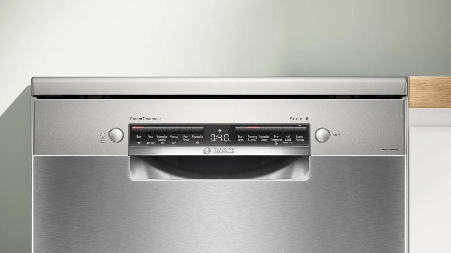 Bosch Series 6 15 Place Settings Dishwasher (SMS6HMI01I) | IOT Enabled | EcoSilence Drive | Intensive Kadhai Wash | Silver Inox | Suraj Electronics Delhi NCR