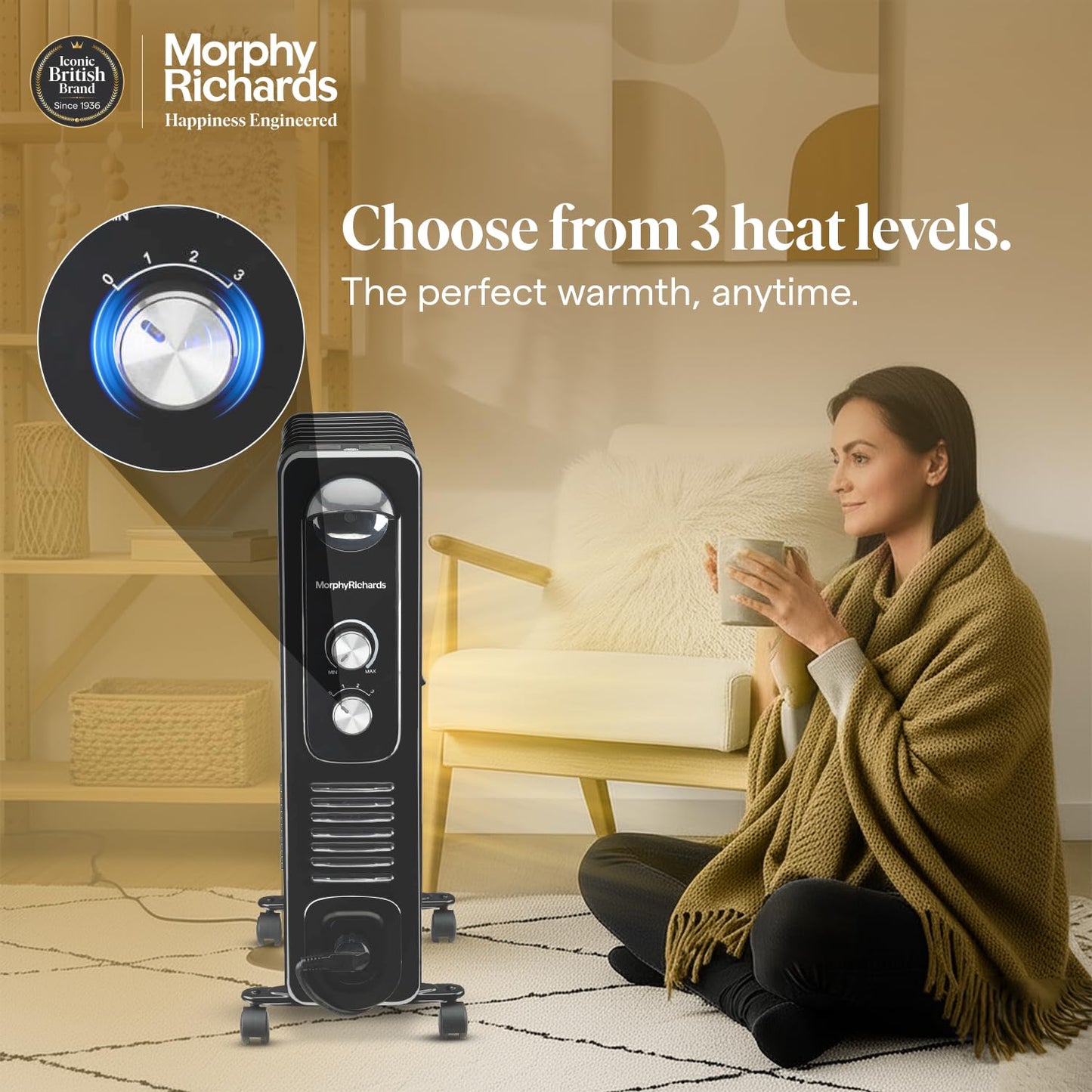 Morphy Richards OFR 9F Wave Fin 2400W Oil Filled Room Heater with 400W PTC Fan | ISI Certified | Suraj Electronics Delhi NCRu
