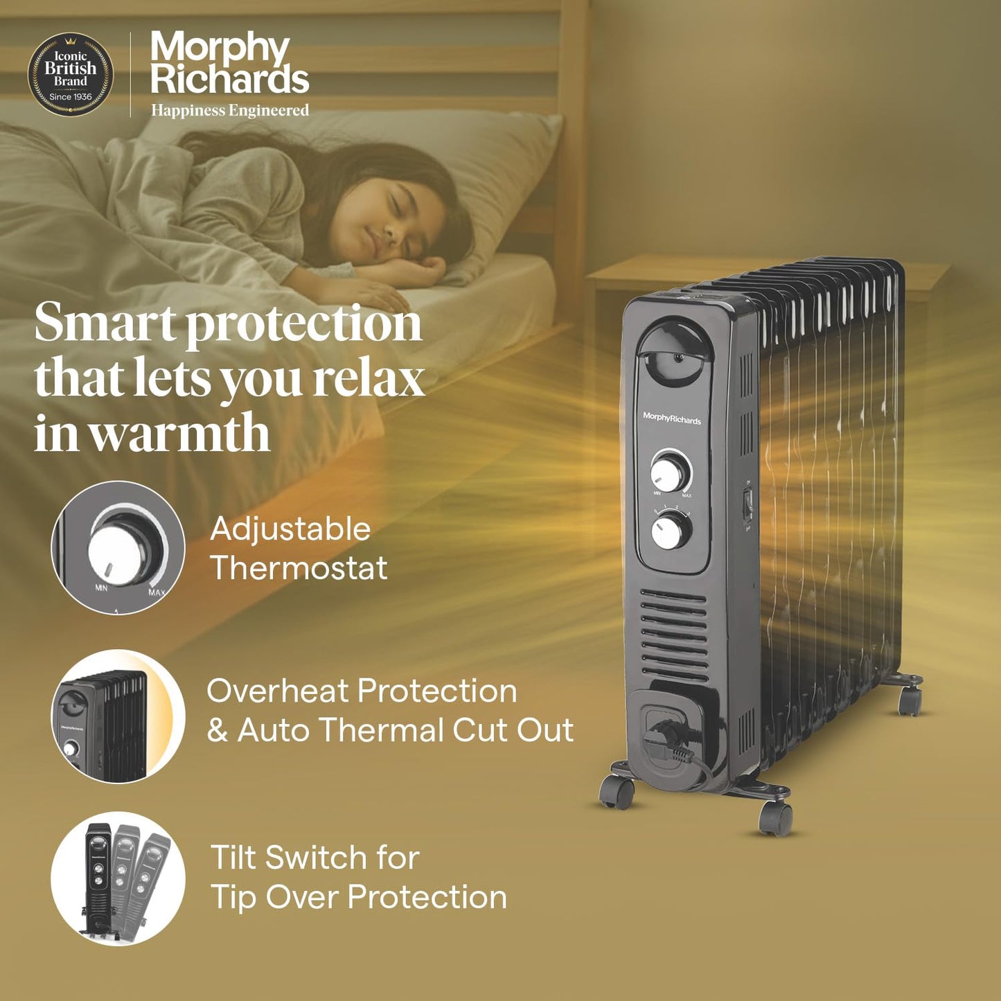 Morphy Richards 13F Heat Wave Oil-Filled Room Heater (2900W) | 13 Fin | PTC Ceramic Fan | Overheat Protection | Suraj Electronics Delhi NCR