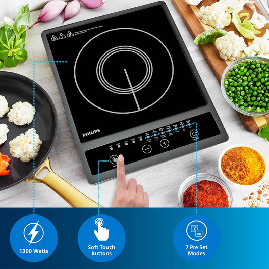 Philips HD4934/00 1300W Induction Cooktop | 7 Preset Menus | Triple MOV 4kW Protection | 3-Year Coil Warranty | Suraj Electronics Delhi NCR