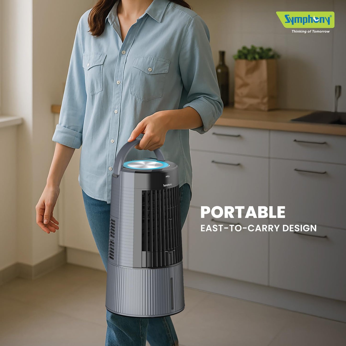 Symphony Duet-i Personal Kitchen Cooling Fan For Home and Office Tabletop with Honeycomb Pad | Kitchen Fans for Home Cooking | Mini Portable Fan | Low Power Consumption (6L, Grey)