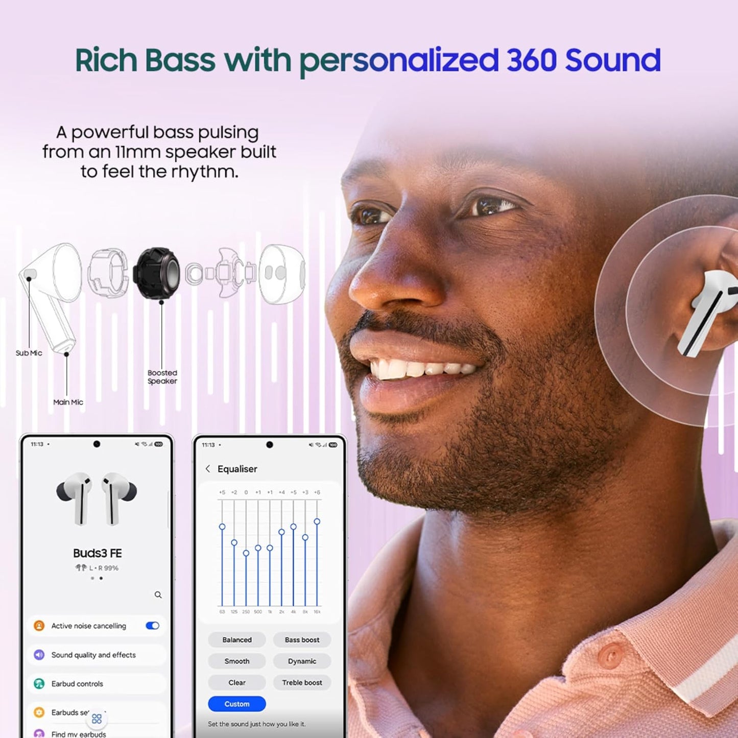 Samsung Galaxy Buds3 FE (Gray) with Galaxy AI | ANC | 360-Audio | IP54 | 11mm Dynamic Driver
