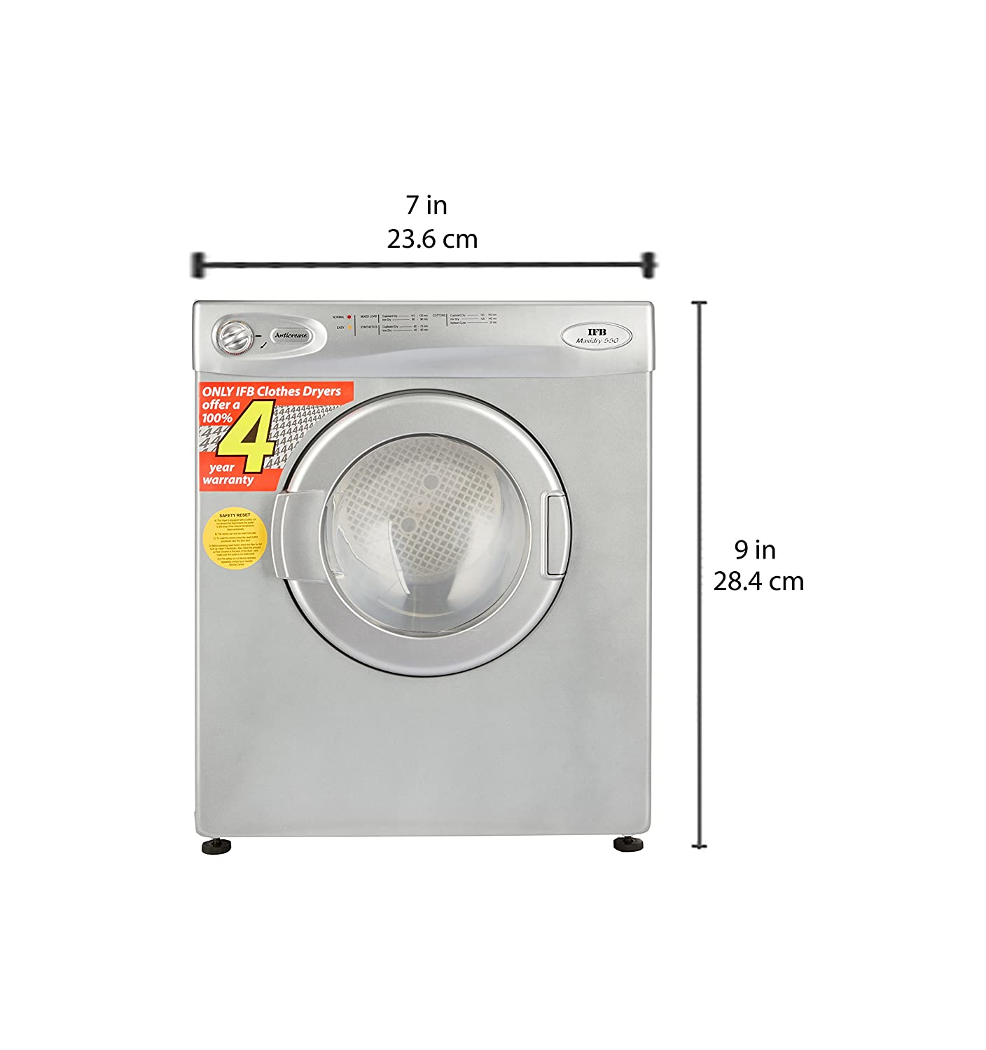 IFB Turbo Dry EX 5.5 Kg Cloth Dryer (Silver) – Allergy-Free Drying, Anti-Crease Function, 6 Programs, Stainless Steel Drum