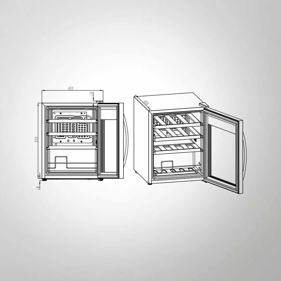 Kaff WC 48 TH BW 16-Bottle Free Standing Wine Chiller with Thermoelectric Cooling & Touch LED Display – Black Glass Door