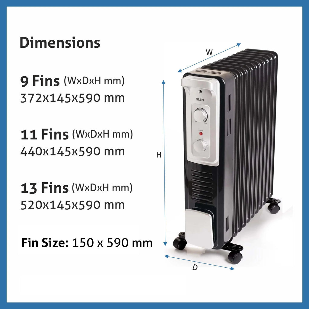 Glen HA7015OR9 Oil Filled Radiator Room Heater 2000W with Turbo Ceramic Fan400W Black  - 9 Fin