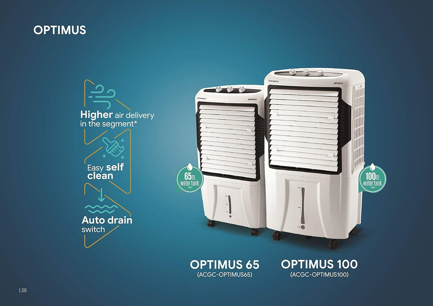 Crompton Optimus 65 Desert Air Cooler | 65 L Tank | Everlast Pump | Large Ice Chamber | Humidity Control | Suraj Electronics Delhi NCR