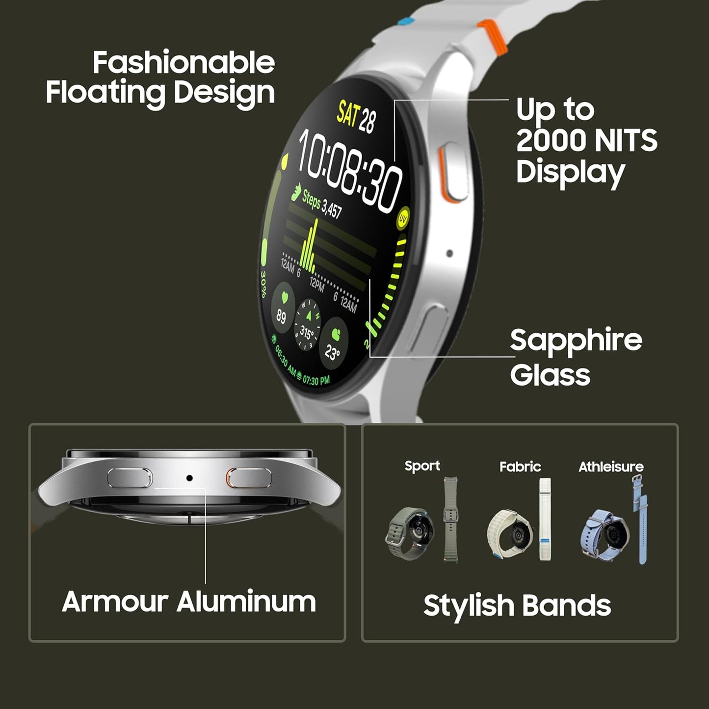 Samsung Galaxy Watch 7 (44mm, Silver, BT) with 3nm Processor | Dual GPS | Sapphire Glass & Armour Aluminum | 5ATM & IP68 | HR, SpO2, BP & ECG Monitor