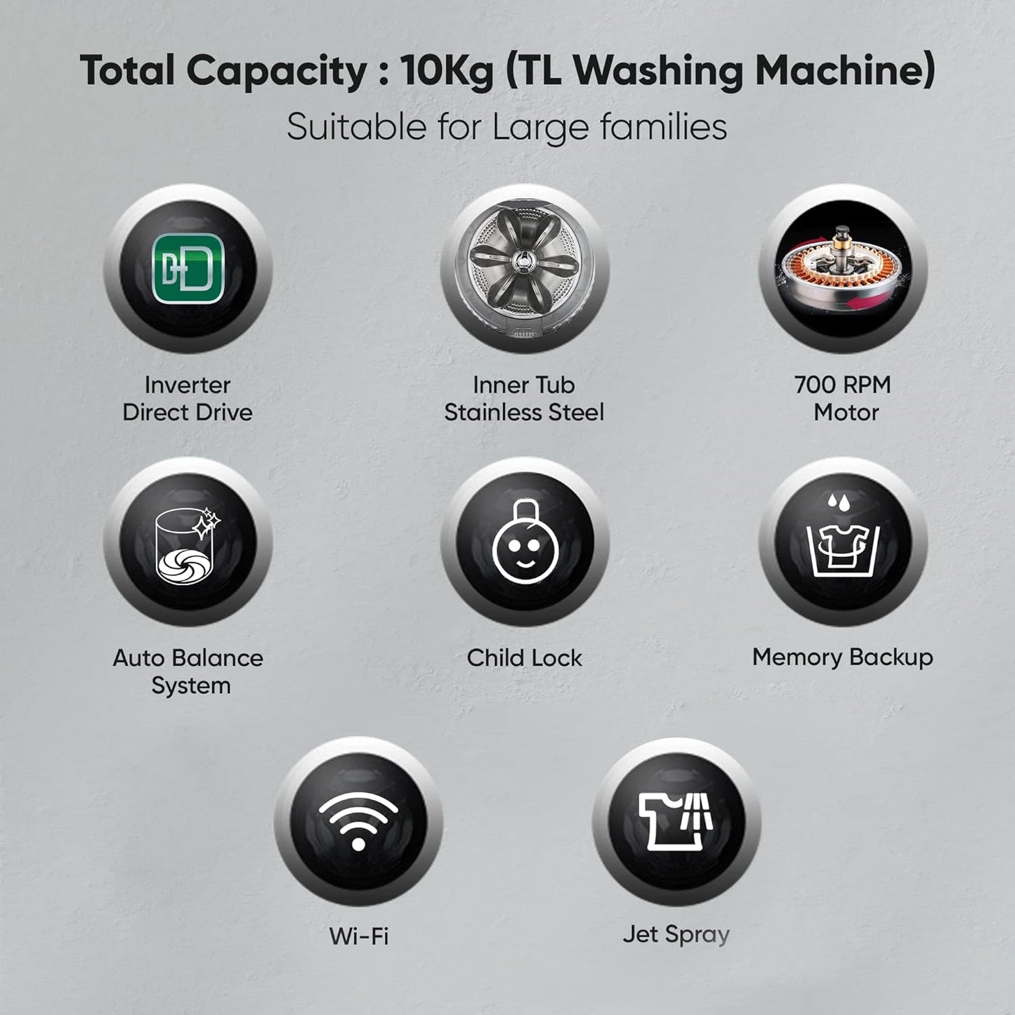 LG THD10NWM 10 Kg 5 Star Inverter Wi-Fi Fully-Automatic Top Load Washing Machine ( Middle Black, AIDD Technology)
