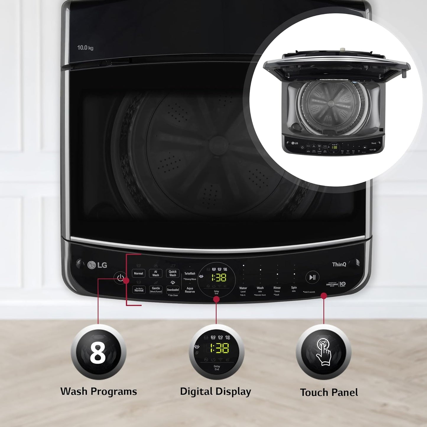 LG THD10NWM 10 Kg 5 Star Inverter Wi-Fi Fully-Automatic Top Load Washing Machine ( Middle Black, AIDD Technology)
