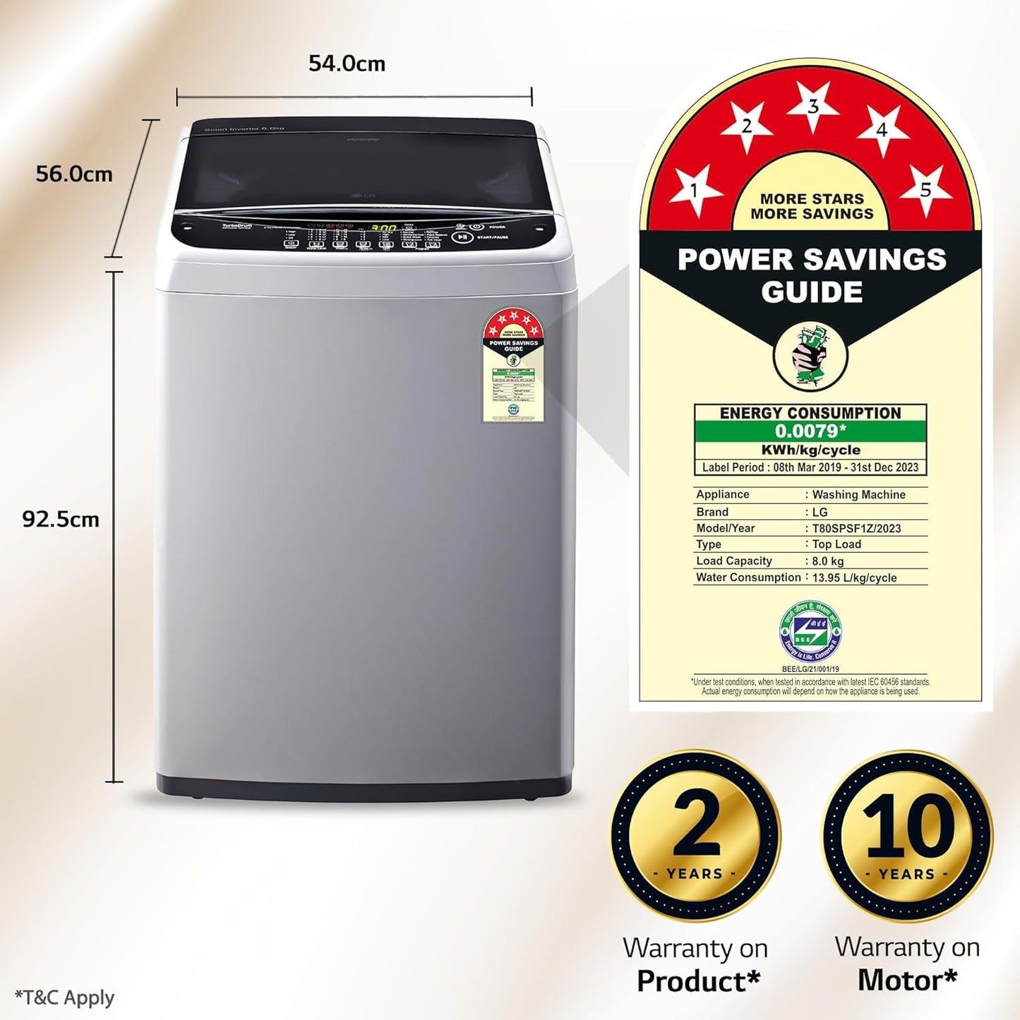 LG T80SPSF1Z 8 Kg 5 Star Smart Inverter TurboDrum Fully Automatic Top Loading Washing Machine ( Punch + 3, Middle Free Silver)