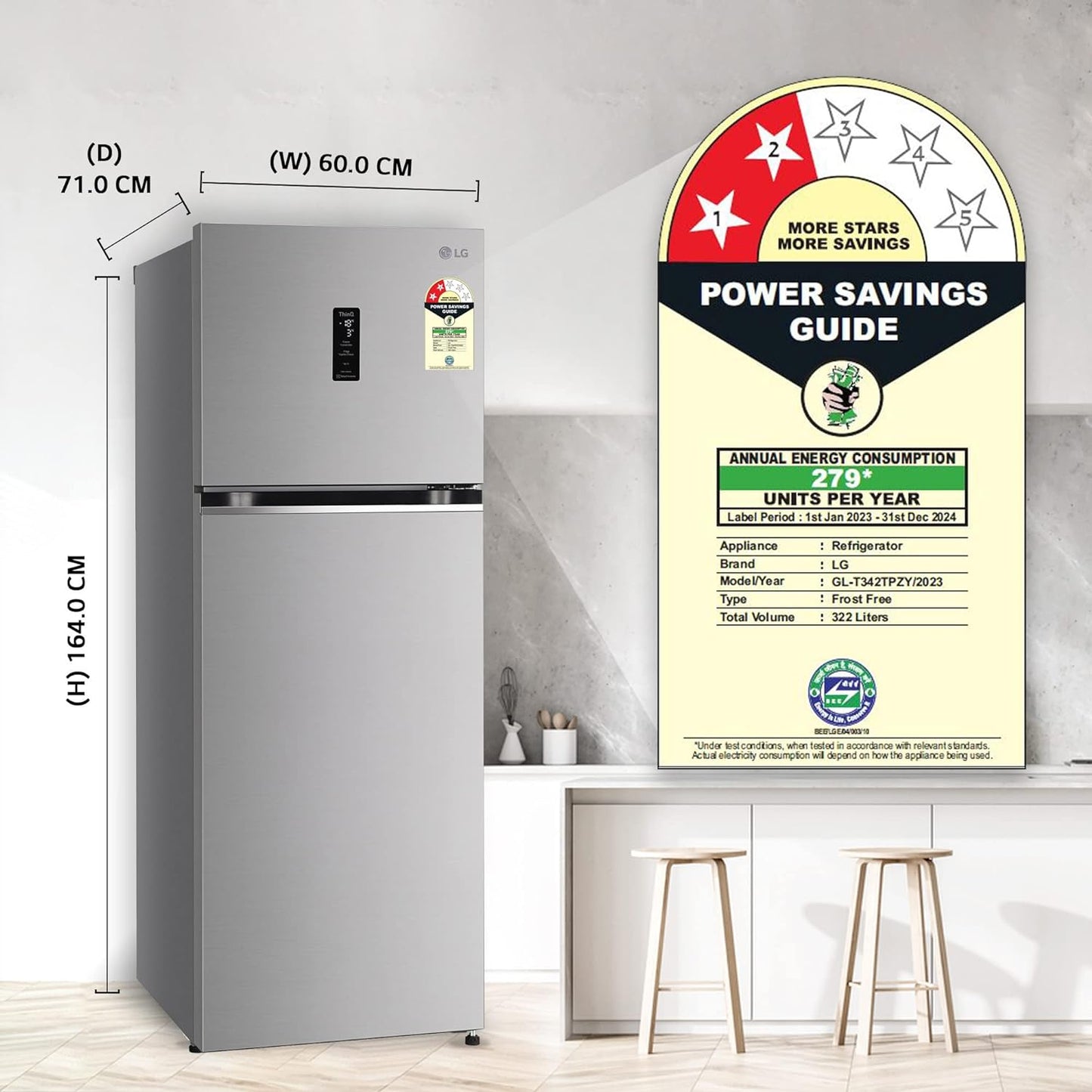 LG GL-T342TPZY 322 L 2 Star Frost-Free Convertible Double Door Refrigerator with Wi-Fi, Door Cooling+ & Smart Inverter Compressor (Shiny Steel )
