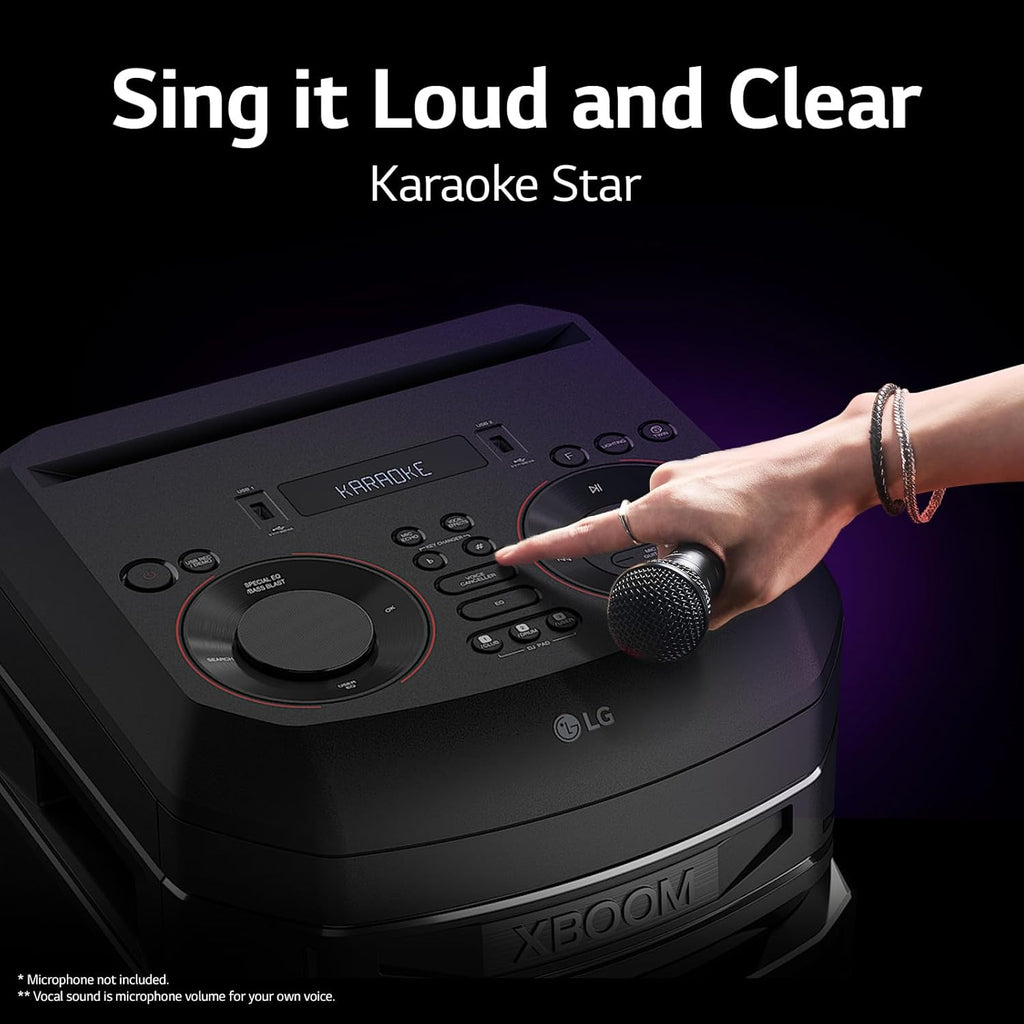 LG XBOOM RNC7 Party Speaker, Multi Color Lighting, Karaoke Feature, 1 Mic + 1 Guitar Input, Wireless Party Link, USB, Bluetooth Connection, XBOOM App