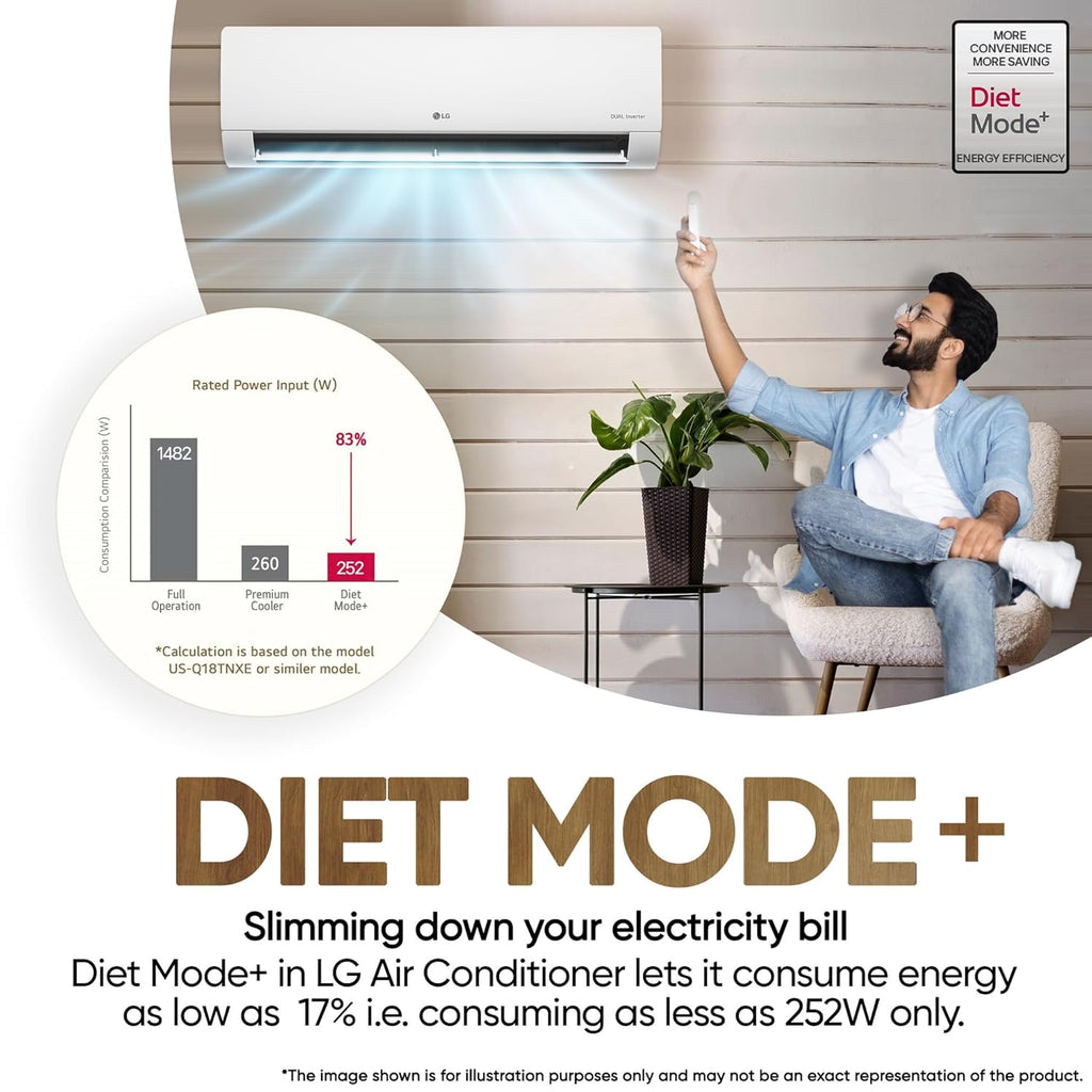 LG US-Q12CNXE 1 Ton 3 Star 2025 Model AI DUAL Inverter Split AC (6-in-1 Convertible Cooling, Anti-Virus Filter, White)