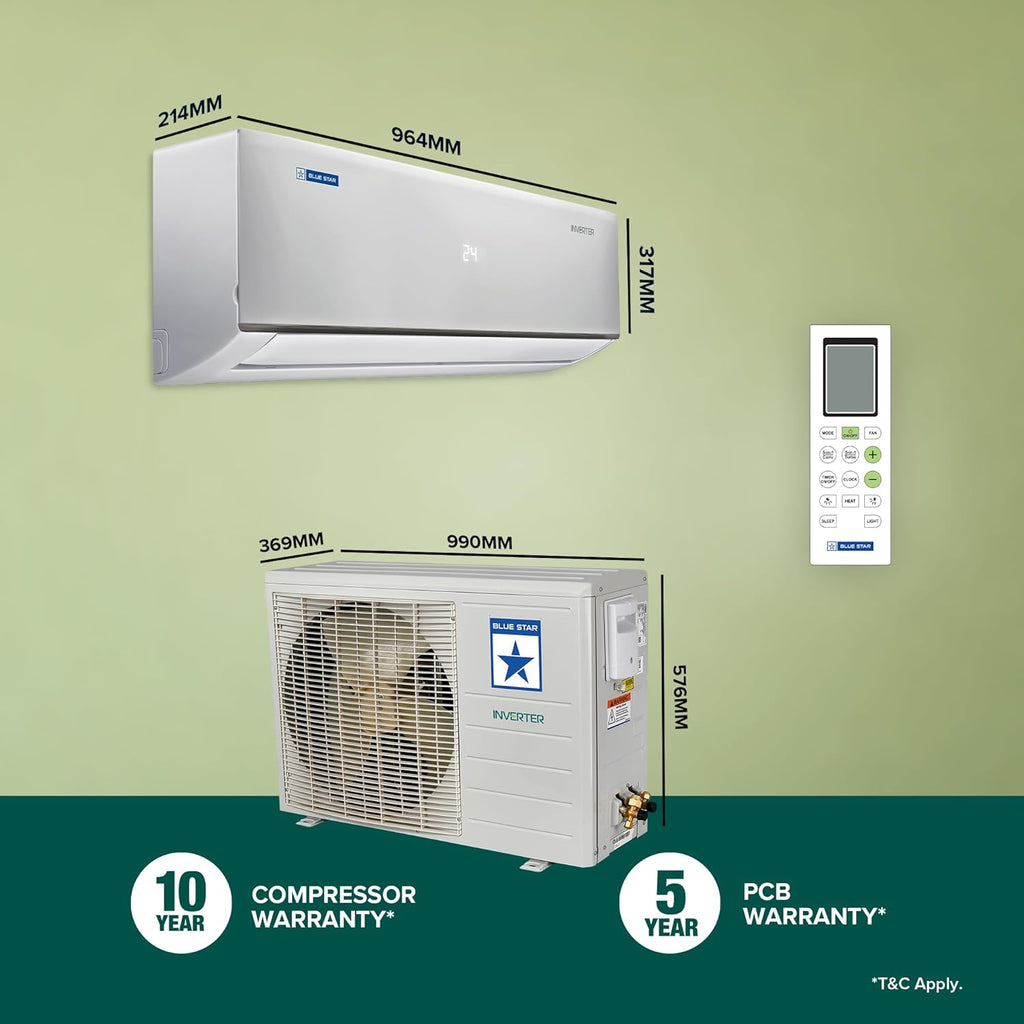 Blue Star IA318DNUHC 5 in 1 Convertible 1.5 Ton 3 Star Inverter Split Air Conditioner with Nano BluProtect Technology (White)